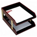 Two-Tone Letter Size Classic Leather Double Front Load Tray w/ Gold Posts